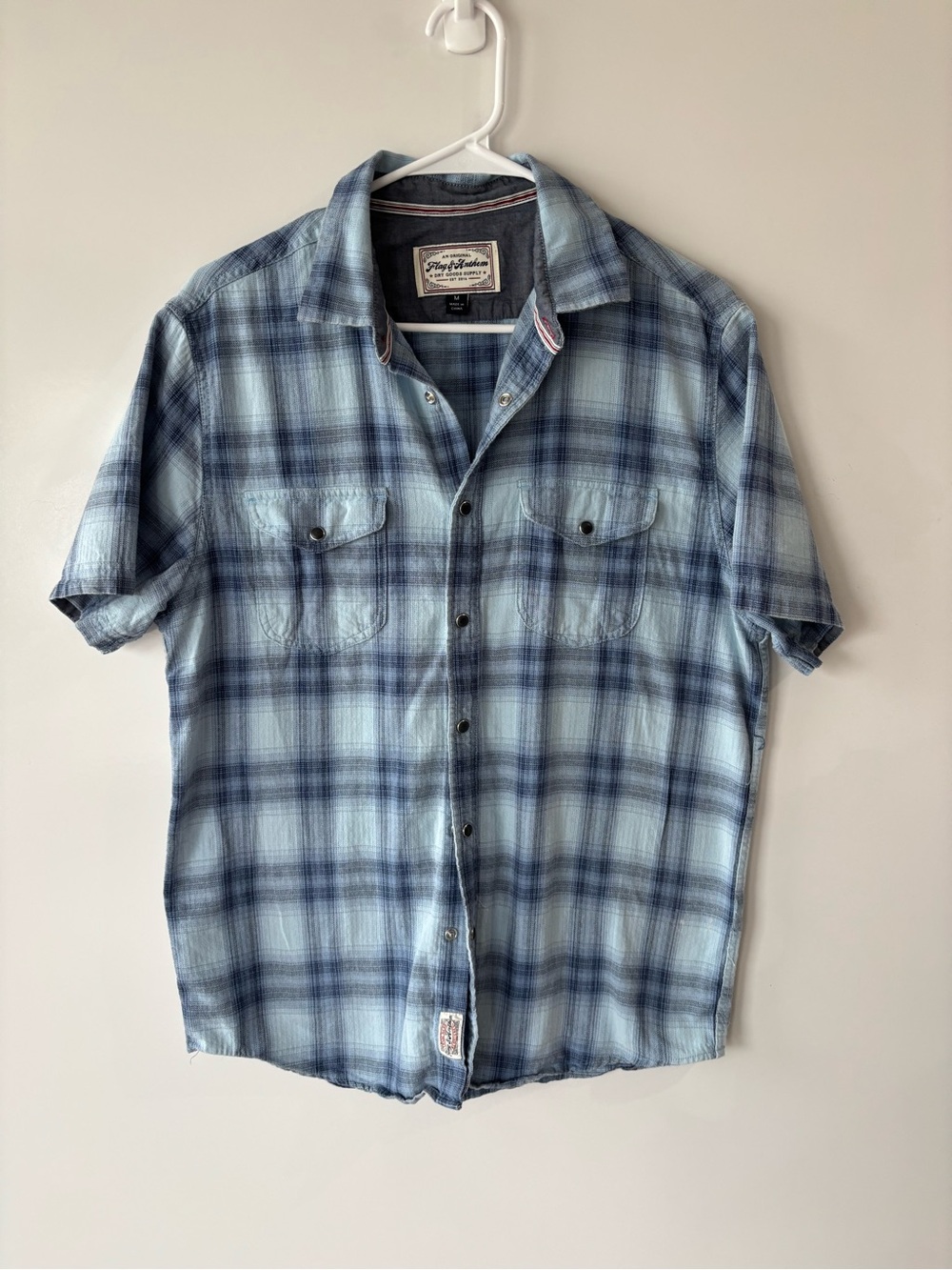 Flag & Anthem Men's Blue/White Plaid Short Sleeve Button-Up
